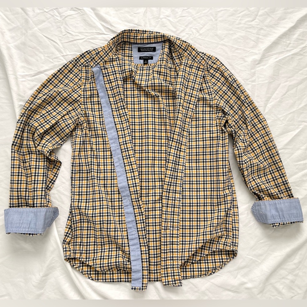 Banana Republic Mens Plaid Button Shirt | Camden Fit | Size M | Navy & Yellow